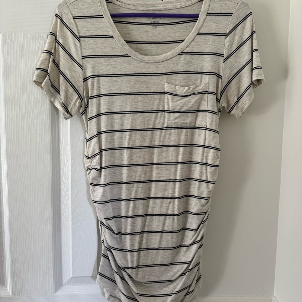 Market & Spruce Elaine Maternity Straight Hem Striped Pocket Tee - Size Sm